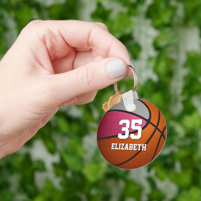 Rosa graue Mädchen Sport realistisch Basketball Schlüsselanhänger (Hand)