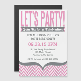 Rosa Graue moderne Magnetic Birthday Einladungen
