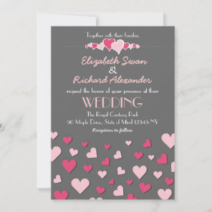 Rosa graue moderne und schicke Hochzeitseinladung Einladung