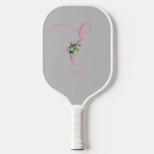 Rosa graue Monogramm Aquarellfarbe Blume grau Pickleball Schläger