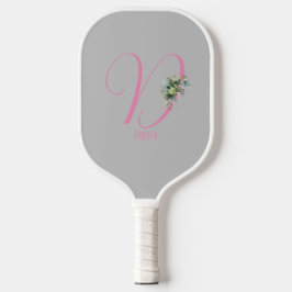 Rosa graue Monogramm Aquarellfarbe Blume grau Pickleball Schläger
