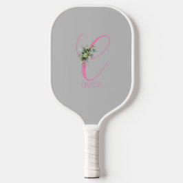 Rosa graue Monogramm-Blume Buchstaben C Pickleball Schläger