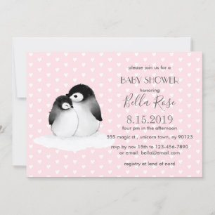 Rosa Graue Pinguine Herzklopfen Kinderdusche Einla Einladung