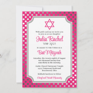 Rosa, graue Polka Dots Bat Mitzvah Einladung