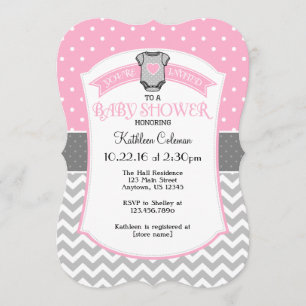 Rosa graue Polka-Punkt-Zickzack Baby-Dusche laden Einladung