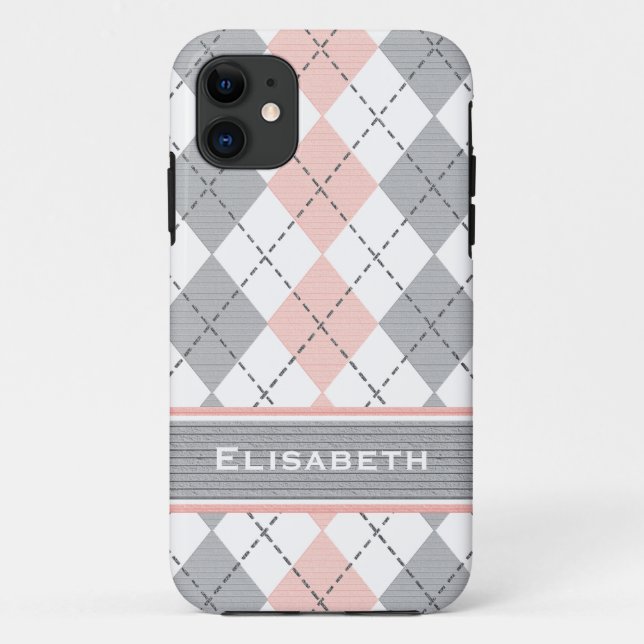 Rosa graue Raute Preppy Case-Mate iPhone Hülle (Rückseite)