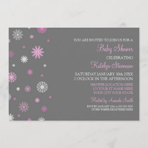 Rosa graue Schnee-Weihnachtsbrauch-Babyparty Einladung