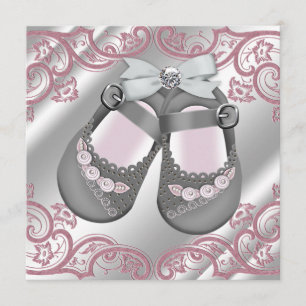 Rosa graue Schuhe Wirbel Rosa graue Babymädchen-Pa Einladung