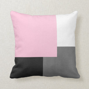 rosa graue schwarze und weiße geometrische Blöcke Kissen