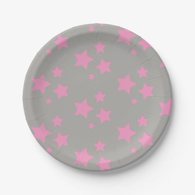 Rosa graue Sterne Kinder Baby Circus Party Pappteller (Vorderseite)