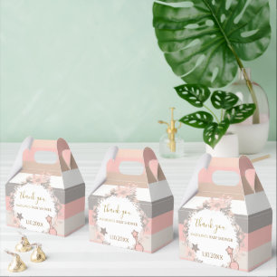 Rosa graue Streifen Blumen Baby Shower Geschenkschachtel