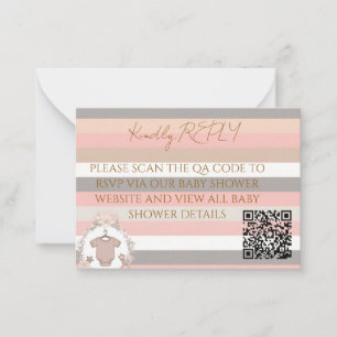 Rosa Graue Streifen QR Code RSVP Mitteilungskarte