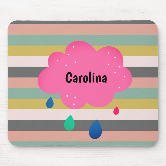 Rosa graue Streifen Retroname Mousepad (Vorne)
