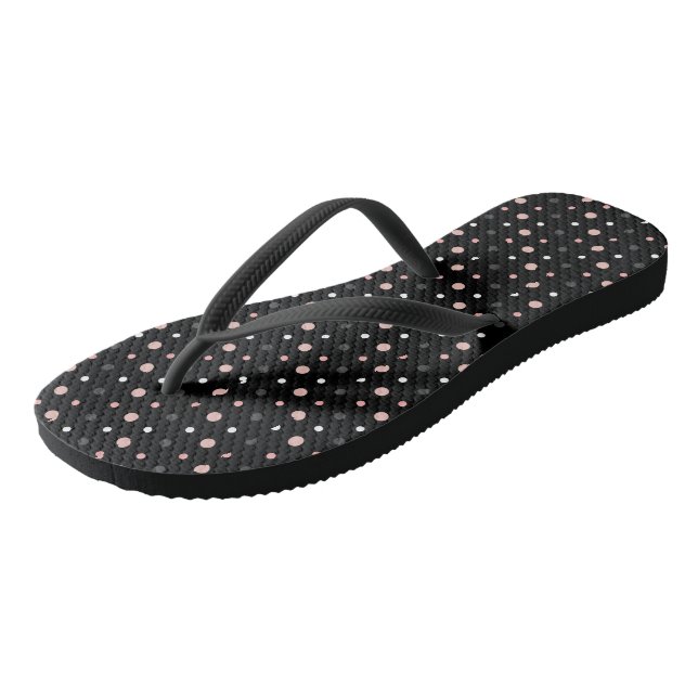 Rosa, graue und schwarze Punkte Flip Flops (Schrägansicht)
