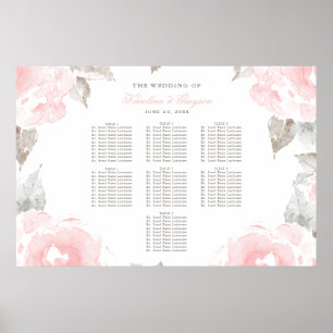 Rosa Graue Wasserfarben-Rosen-Hochzeits-Sitzordnun Poster