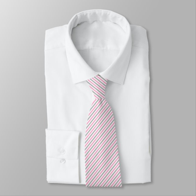 Rosa, graue, weiße Diagonale Stripes Krawatte (Gebunden)