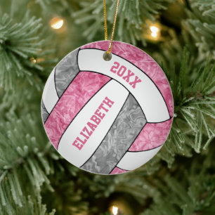 rosa graue weiße Mädchen sportliche Volleyball Keramik Ornament