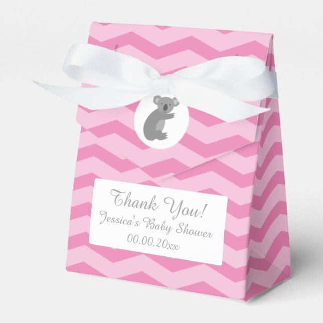 Rosa graue Zickzack Koala Bär Baby Duschbox Geschenkschachtel (Vorderseite)