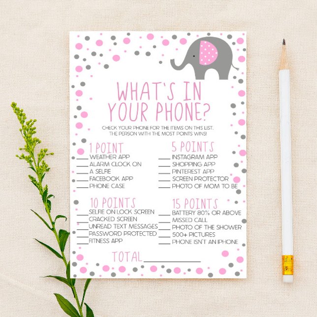 Rosa grauer Elefant in Ihrem Telefon Baby Showgame Briefpapier (Von Creator hochgeladen)