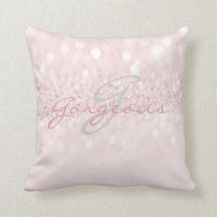 Rosa grauer Girly Glitzer-Silber-Monogramm-Name Kissen