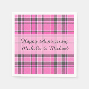 Rosa grauer karierter Tartan   addieren Ihren Serviette