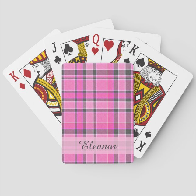 Rosa grauer karierter Tartan Spielkarten (Rückseite)