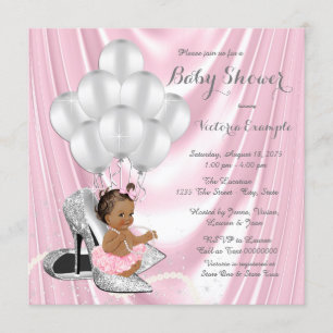 Rosa grauer Perlen-Absatz-ethnische Babyparty Einladung