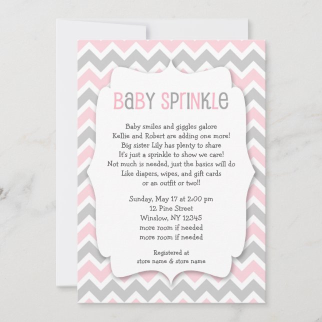Rosa graues Baby besprühen,/Mädchen, die Babyparty Einladung (Vorderseite)