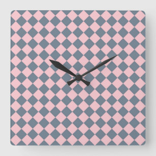 Rosa graues Diamantmuster mit Schachbrettmuster Quadratische Wanduhr