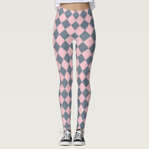 Rosa graues Schachbrett Diamantmuster Leggings