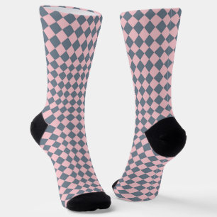 Rosa graues Schachbrett Diamantmuster Socken