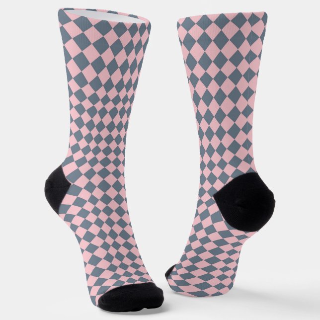 Rosa graues Schachbrett Diamantmuster Socken (Gewinkelt)