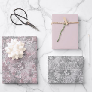 Rosa graues, stylisches, großes Blume Packpapier Geschenkpapier Set