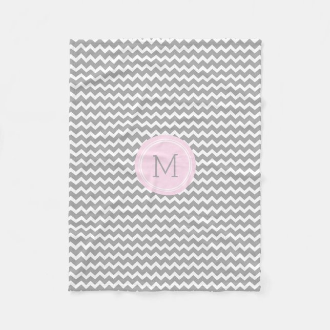 Rosa graues Weiß-Zickzack Muster-Monogramm-Decke Fleecedecke (Vorderseite)