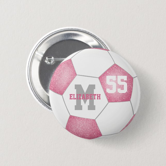 Rosa-Grausoccer personalisiert Button (Vorne & Hinten)