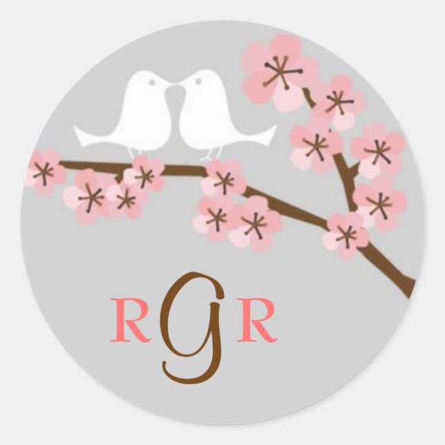 Rosa & Gray Cherry Blossom Frühjahrssonne Runder Aufkleber (Vorderseite)