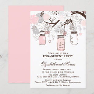 Rosa & Gray Mason Jars Engagement Party Einladung
