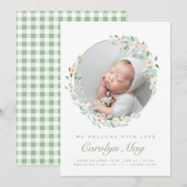 Rosa Green Baby Foto Geburtshilfekarten Ankündigung