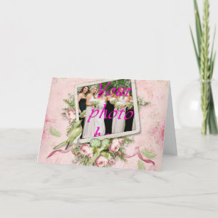 Rosa Green Bird Rose Ribbon Grußkarte Karte