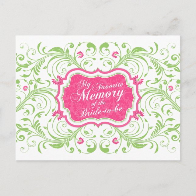 Rosa Green Floral Memory Card für die Bride Postkarte (Vorderseite)