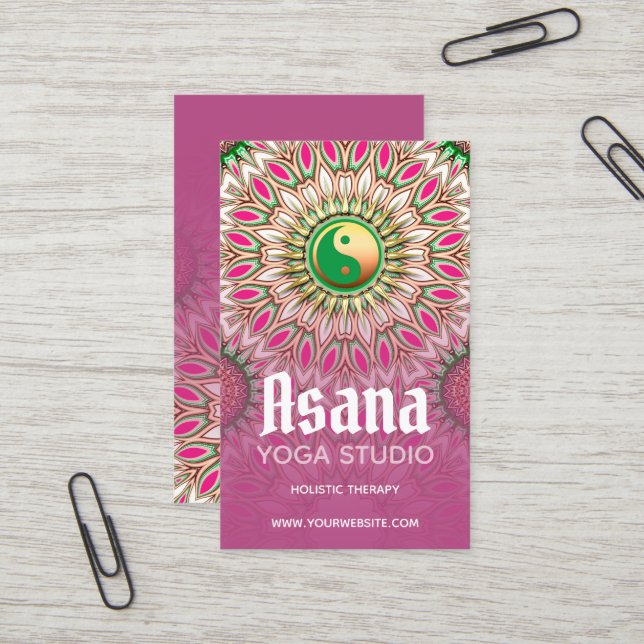 Rosa Green Gold YinYang Holistic Energy Yoga Visitenkarte (Vorderseite/Rückseite Beispiel)