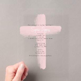 Rosa griechisch-orthodoxe Christening Girl Taufe Acryleinladungen