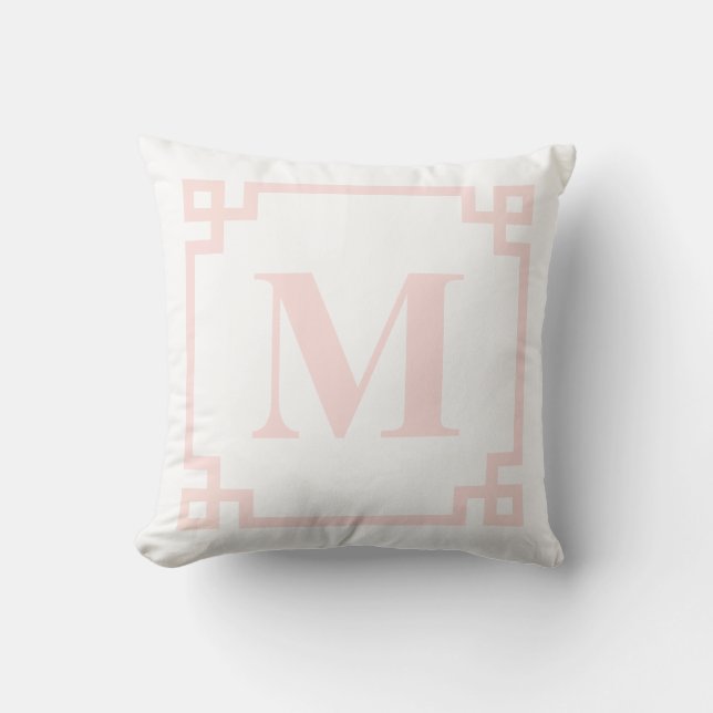 Rosa, griechisches Schlüsselband Monogram Kissen I (Vorderseite)