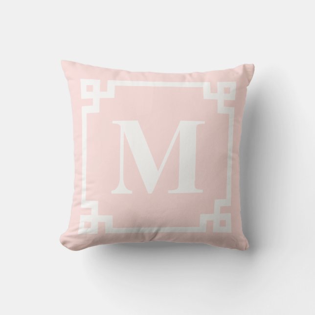 Rosa, griechisches Schlüsselband Monogram Kissen I (Vorderseite)