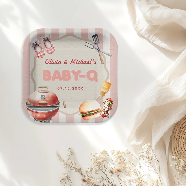 Rosa GRILLEN Baby Q Babydusche Papier Teller (Von Creator hochgeladen)