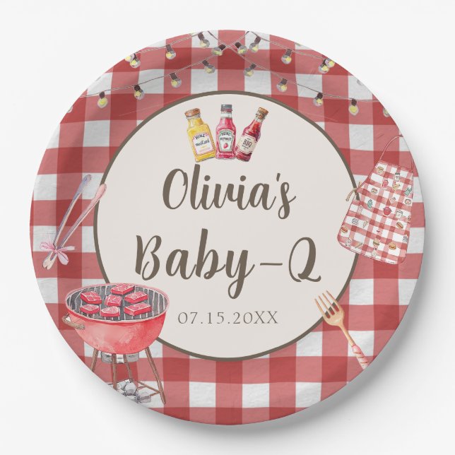 Rosa GRILLEN Baby Q Babydusche Papier Teller (Vorderseite)