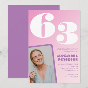Rosa Groovy Einladungen zum 63. Geburtstag Retro-F
