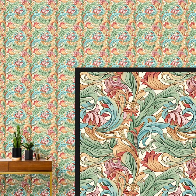 Rosa grün Aquamarin Orange Art Nouveau Tapete (Von Creator hochgeladen)