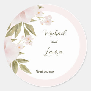 Rosa, grün, elegant-Boho-Hochzeit Runder Aufkleber