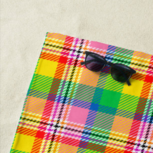 Rosa Grün Gelb Madras Karo Design  Strandtuch